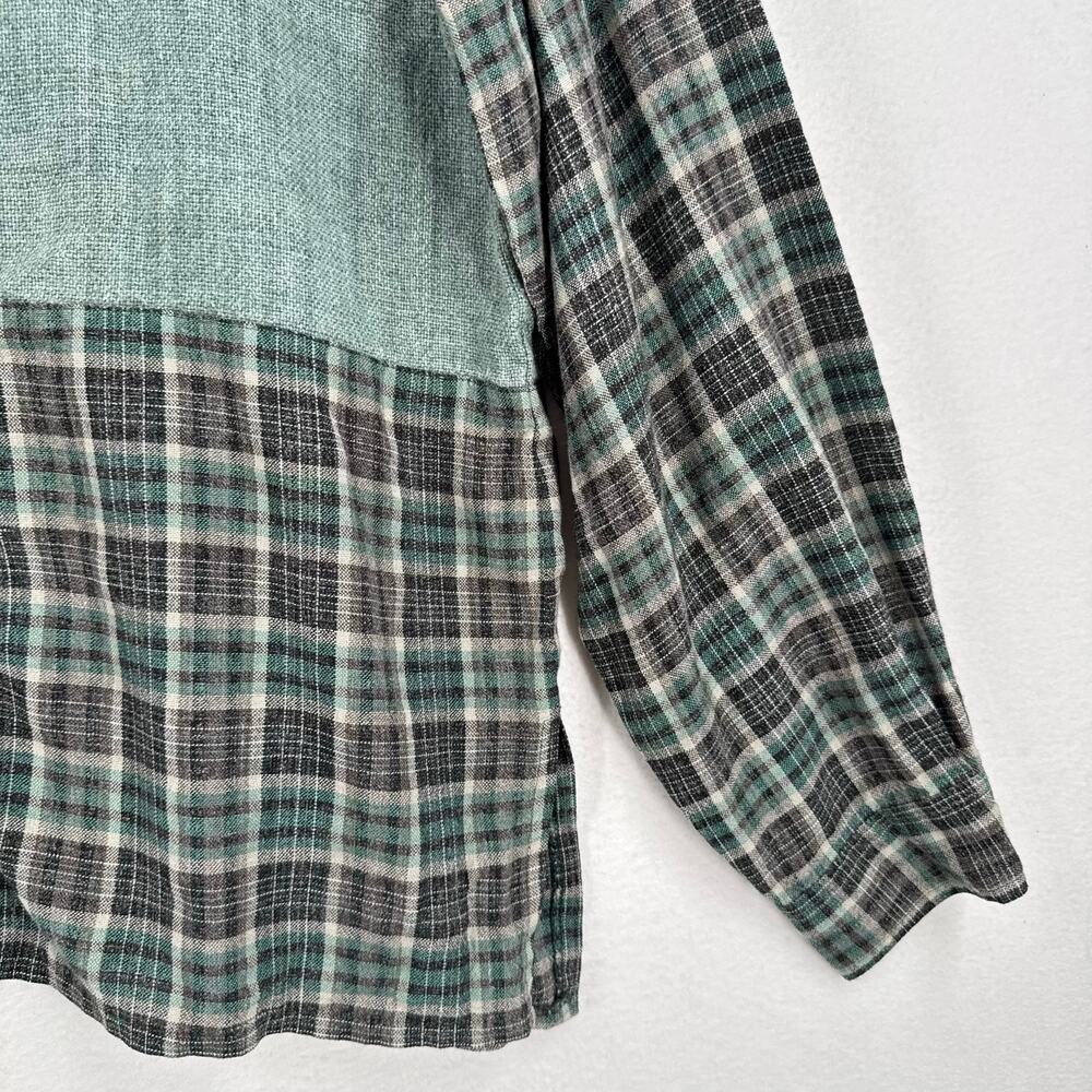 Lagenlook Button Down Shirt Womens 2XL Mens XL Green Unisex Hippie Hobbitcore - Picture 7 of 12